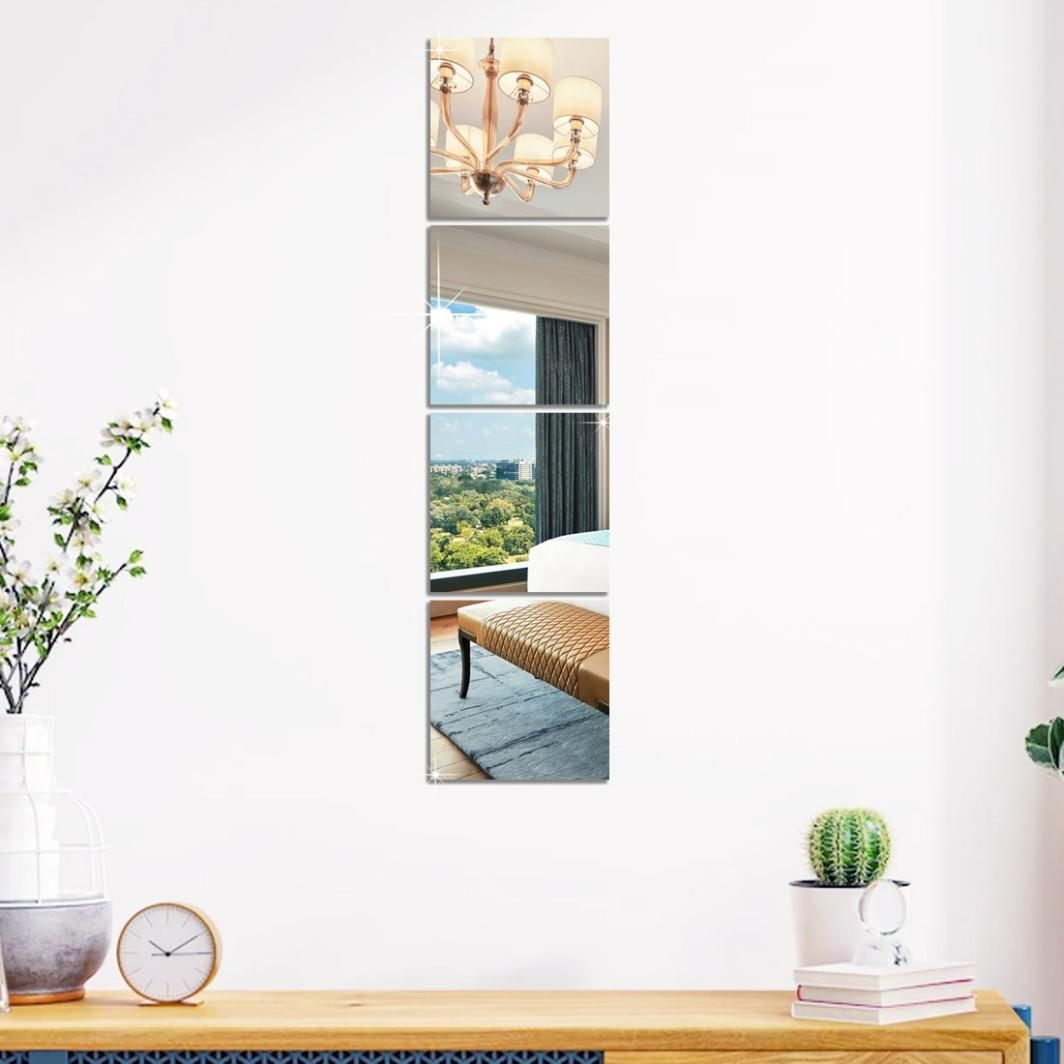 UrbanShine™ 3D Acrylic Mirror Tiles – Pack of 4 (Silver Finish)